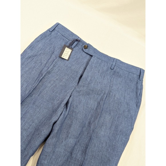 NWT Steven Giles 34x35 Tall Light Blue 100% Linen Slim Trousers Made In Italy